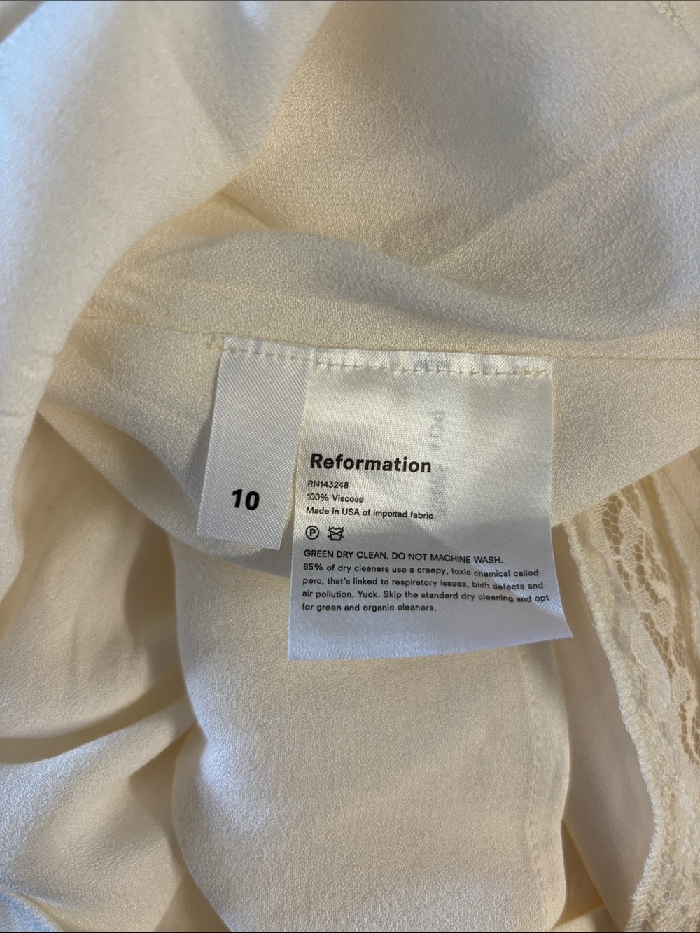 Reformation Ronan Lace Trim Midi Dress White Size 10 Adjustable Strap - Picture 9 of 9